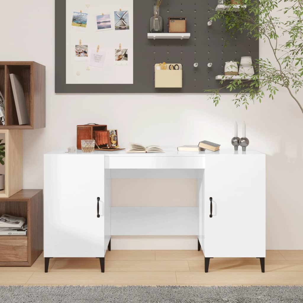 vidaXL Birou, alb extralucios, 140x50x75 cm, lemn compozit