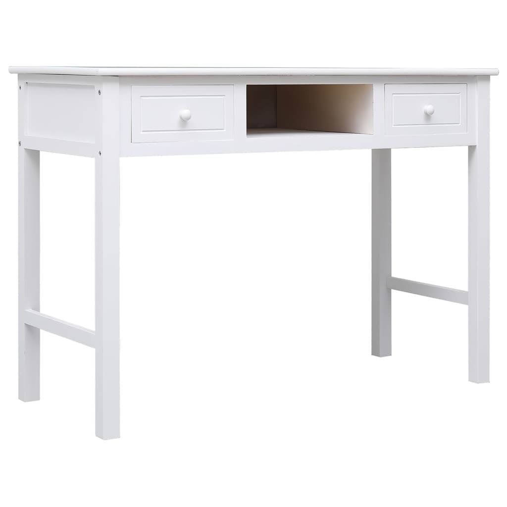 vidaXL Birou, alb, 108x45x76 cm, lemn masiv de paulownia