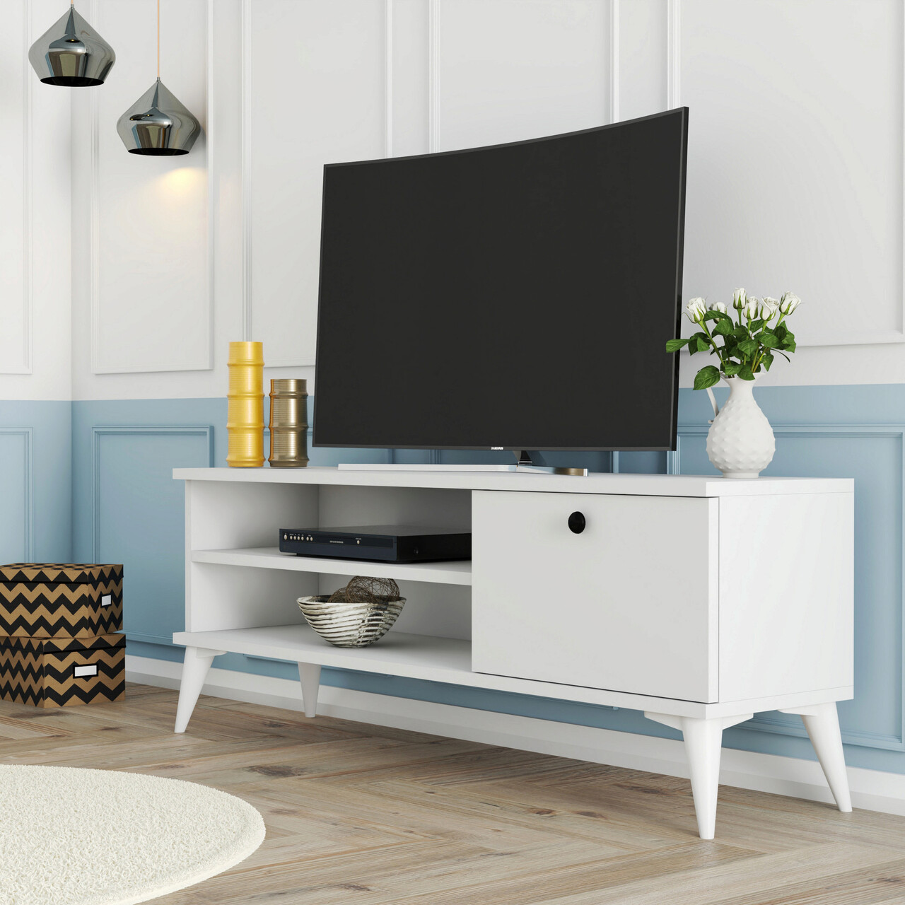 Comoda TV, Hanah Home, Retro 1564, 120×44.6×29.5 cm, Alb