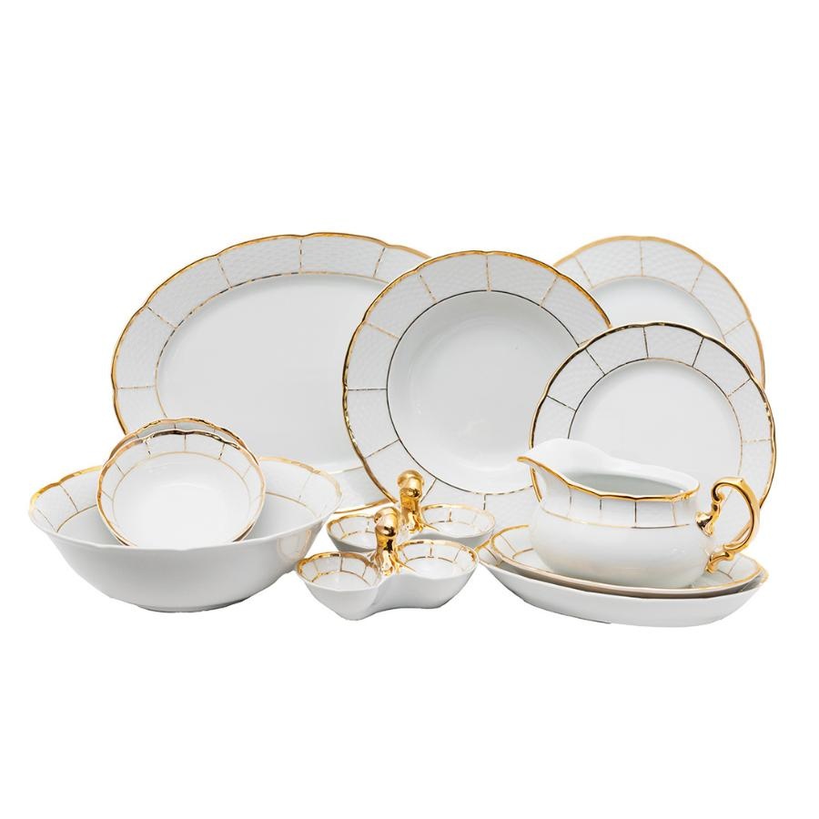 MENUET decor AUR Serviciu masa portelan Bohemia 12 persoane ( 45 piese )