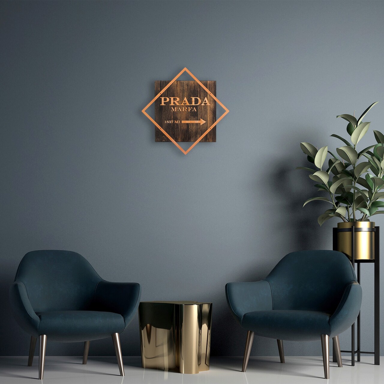 Decoratiune de perete, Fashion, Dimensiune: 54 x 54 cm, Nuc / Cupru