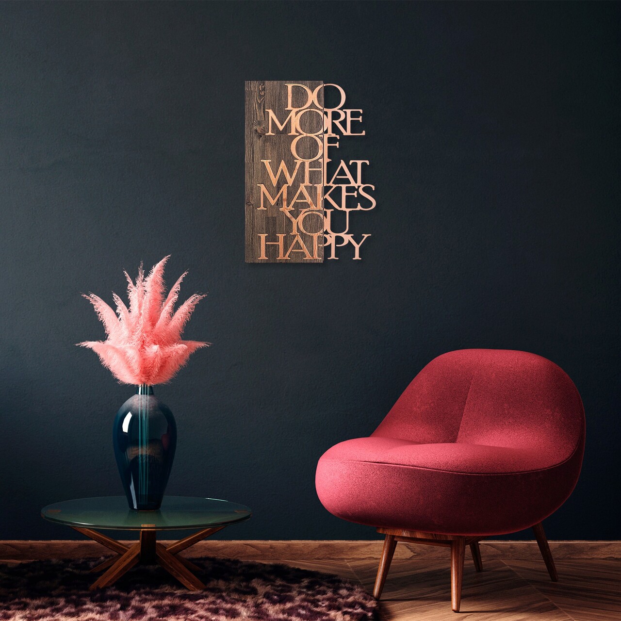 Decoratiune de perete, Do More Of What Makes You Happy, Dimensiune: 42 x 58 cm, Nuc / Cupru
