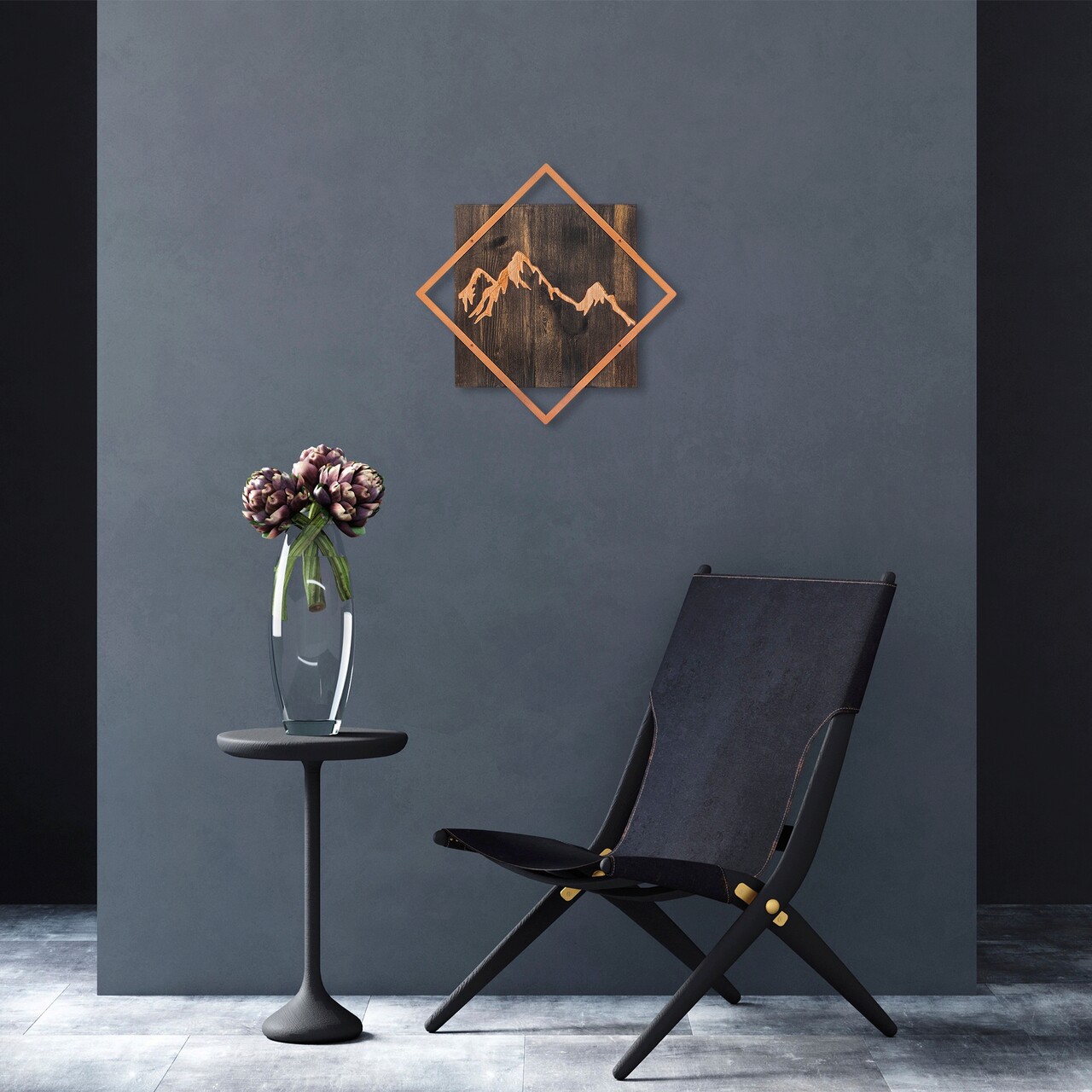 Decoratiune de perete, Mountain, Dimensiune: 54 x 54 cm, Nuc / Cupru