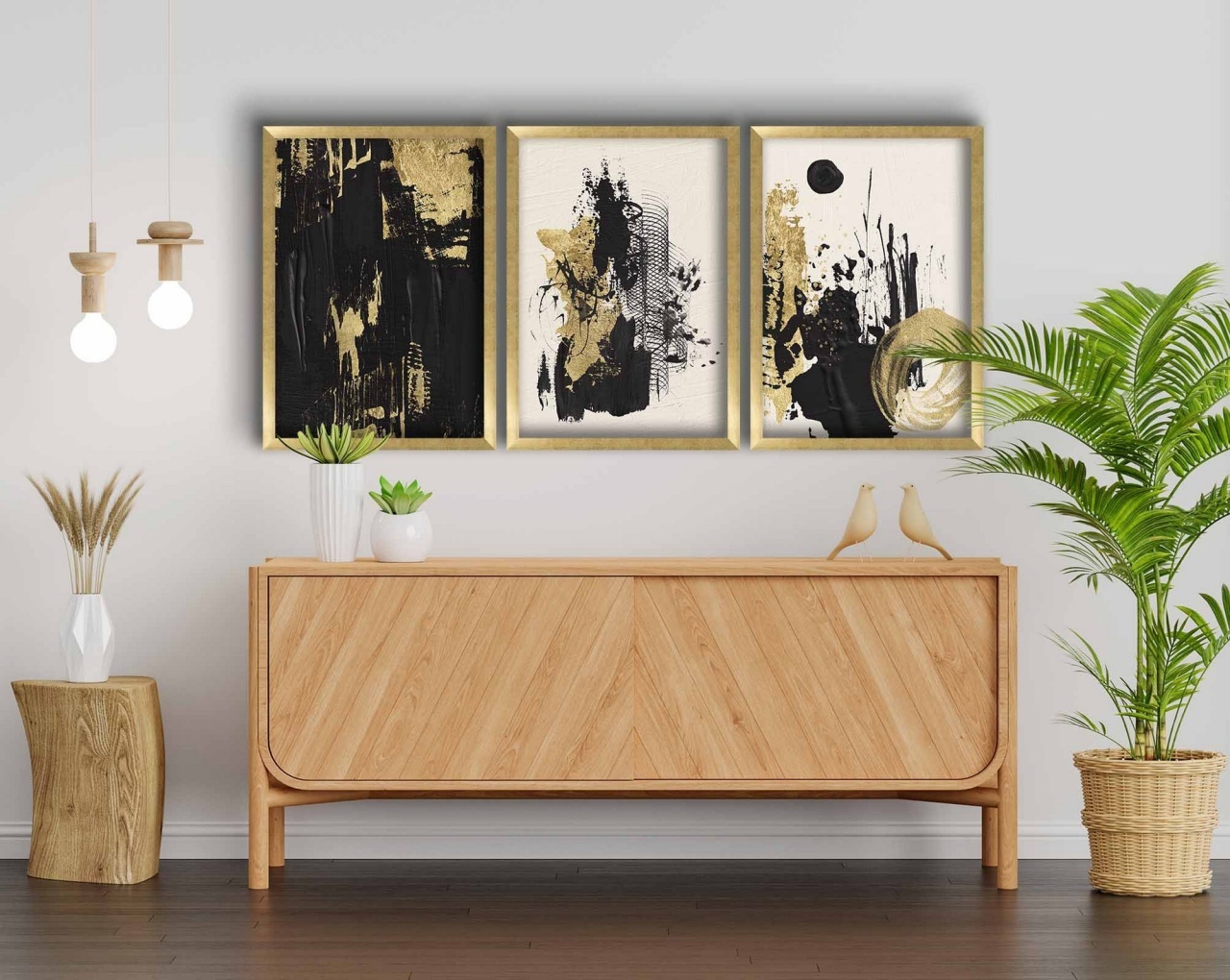 Tablou, 3 bucati Incastrum Oslan Auriu 38×53 cm