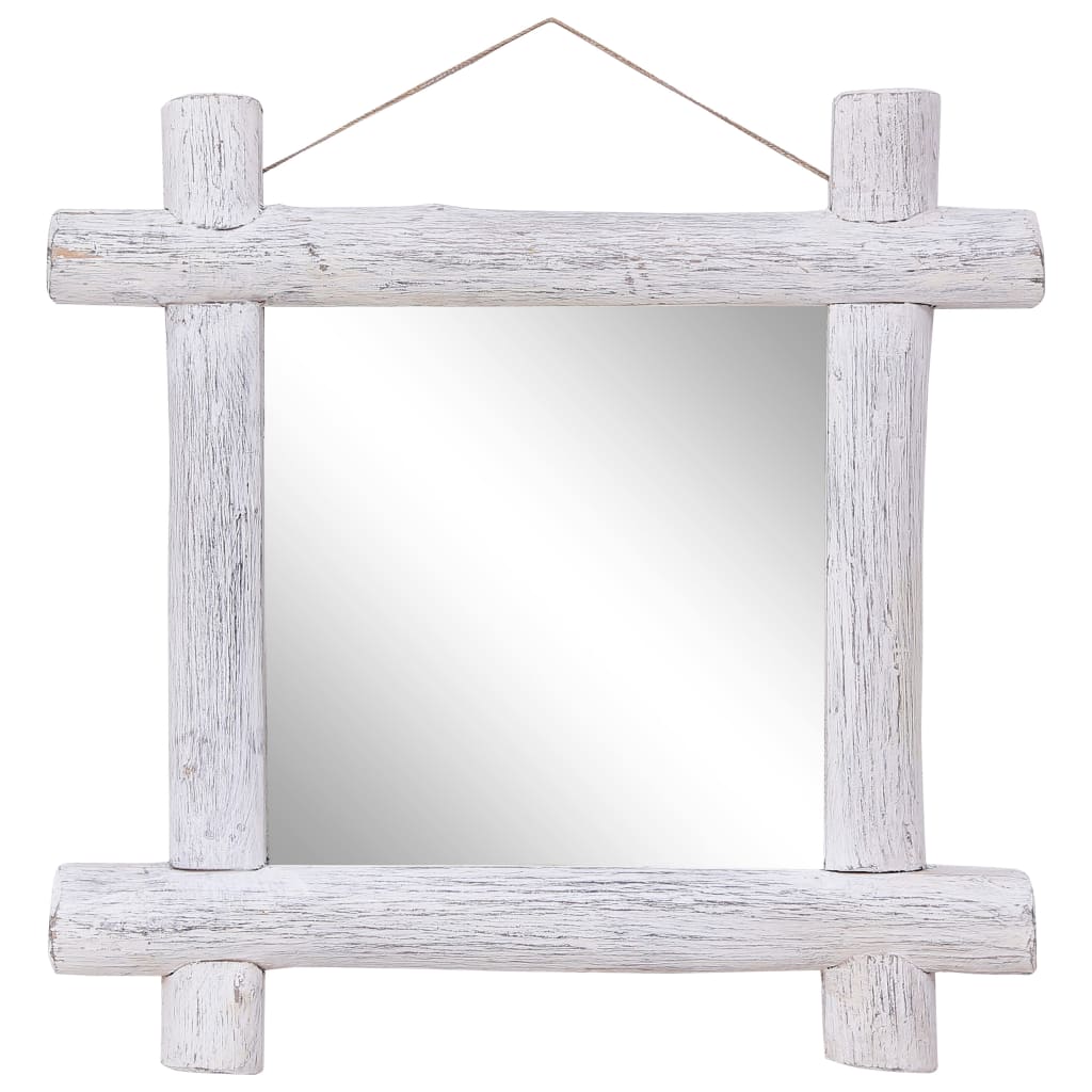 vidaXL Oglindă cu ramă din bușteni, alb, 70×70 cm, lemn masiv reciclat
