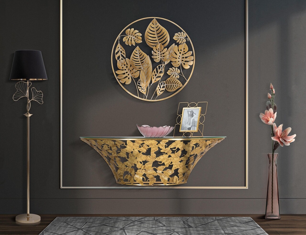 Consola Leaves, Mauro Ferretti, 120×40.5×37.2 cm, fier, auriu