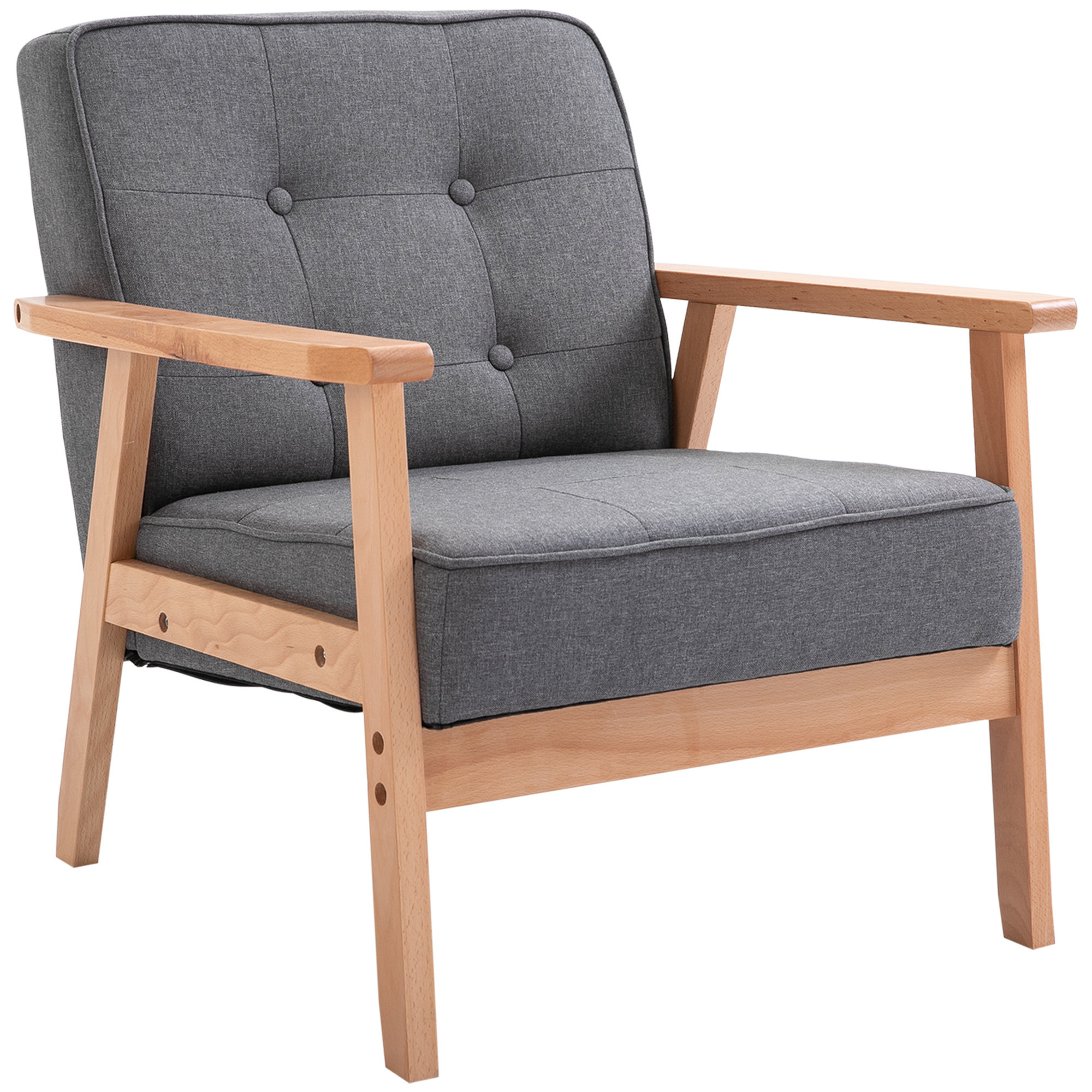 HOMCOM Fotoliu Vintage Stil Scandinav Moale și Confortabil Capitonat cu Butoni, 64,5x70x74 cm, Gri | Aosom Romania