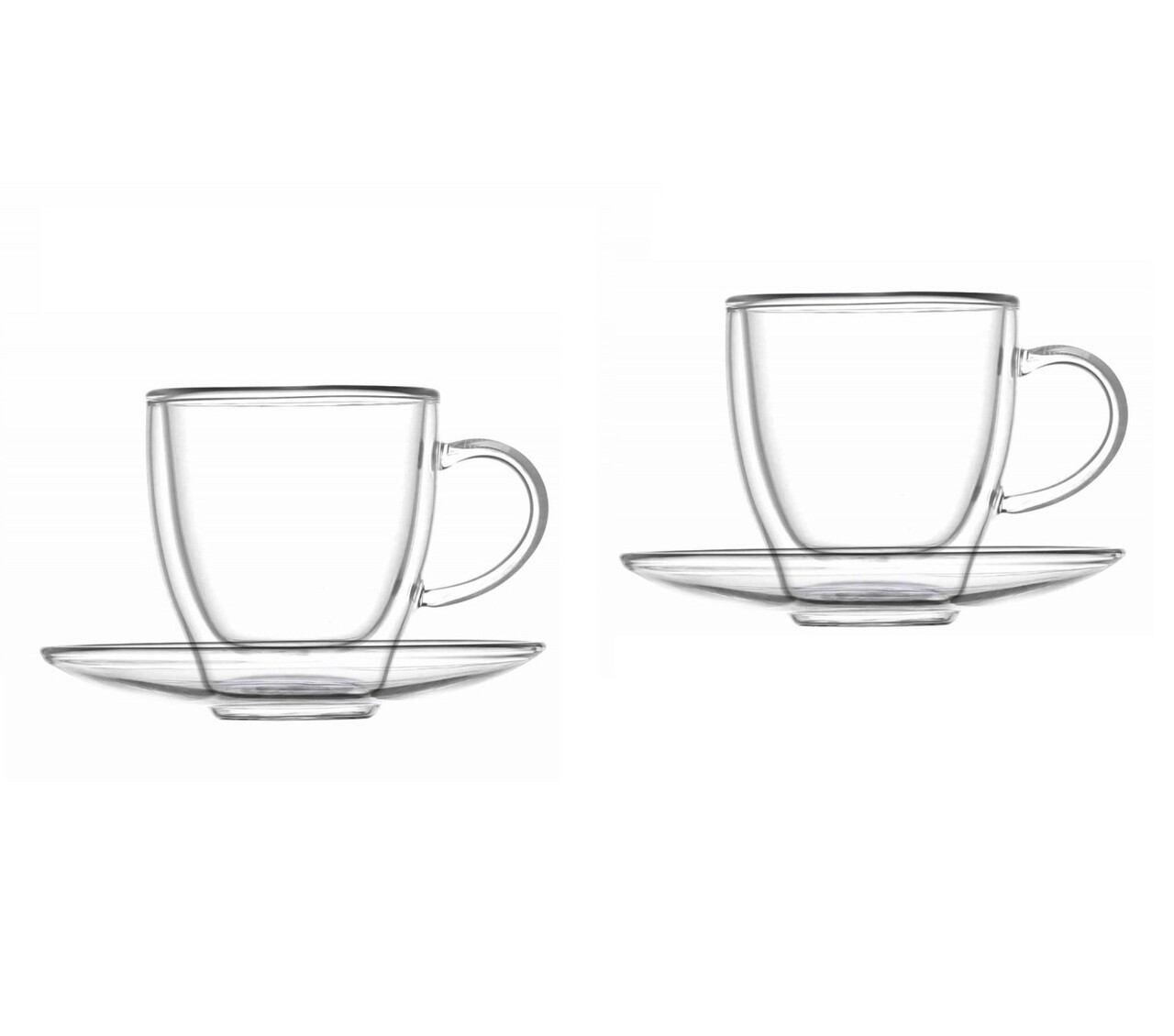 Set 2 cesti cu farfurie, perete dublu, Brandani, 100 ml, 6×7 cm, sticla