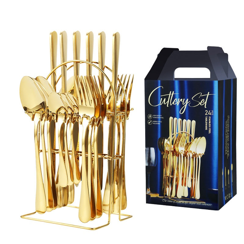 Set tacamuri 24 piese cu suport, otel inoxidabil Set tacamuri 24 piese cu suport, otel inoxidabil