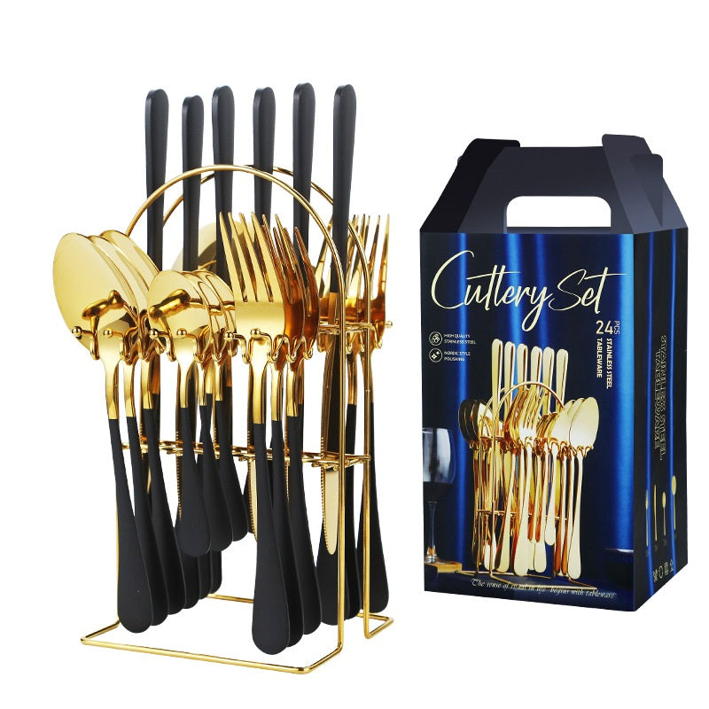 Set tacamuri 24 piese cu suport, otel inoxidabil Set tacamuri 24 piese cu suport, otel inoxidabil