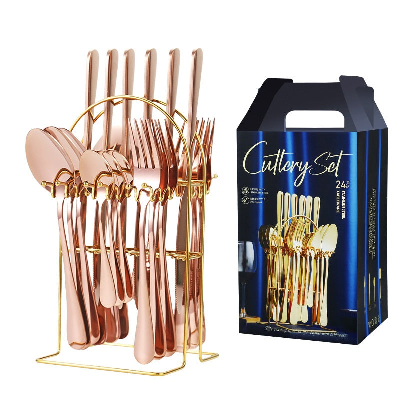 Set tacamuri 24 piese cu suport, otel inoxidabil Set tacamuri 24 piese cu suport, otel inoxidabil