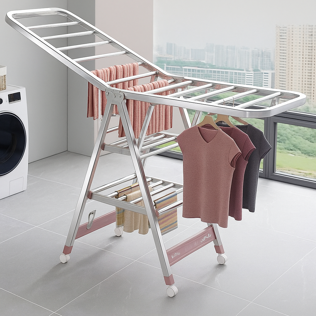Uscator rufe pliabil metalic premium 150x90x46 cm – suport haine, dublu nivel, economisitor de spatiu Uscator rufe pliabil metalic premium 150x90x46 cm – suport haine, dublu nivel, economisitor de spatiu