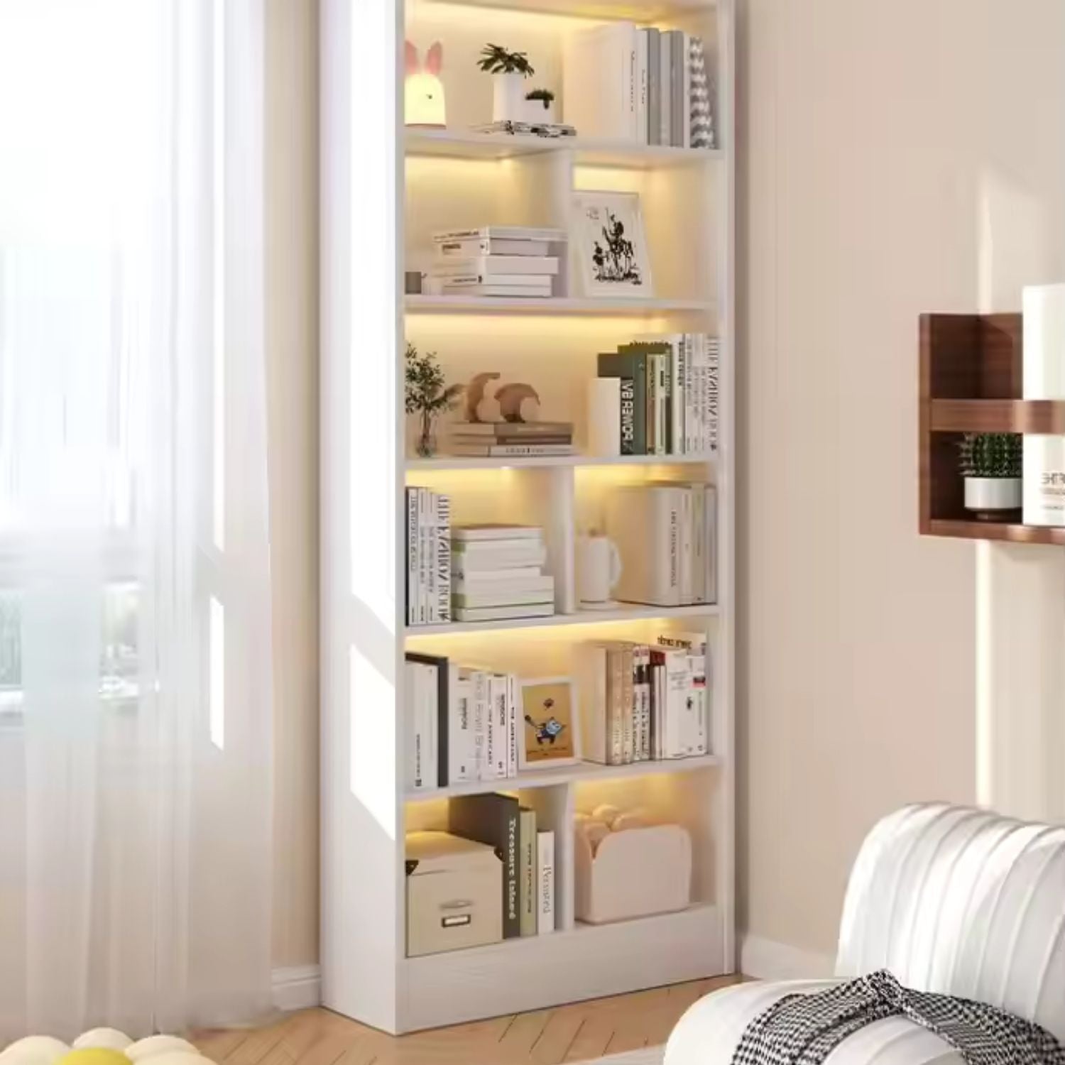 Bibliotecă cu 6 rafturi deschise, cadru lemn – alb/stejar negru, 180x60x24 cm Bibliotecă cu 6 rafturi deschise, cadru lemn – alb/stejar negru, 180x60x24 cm