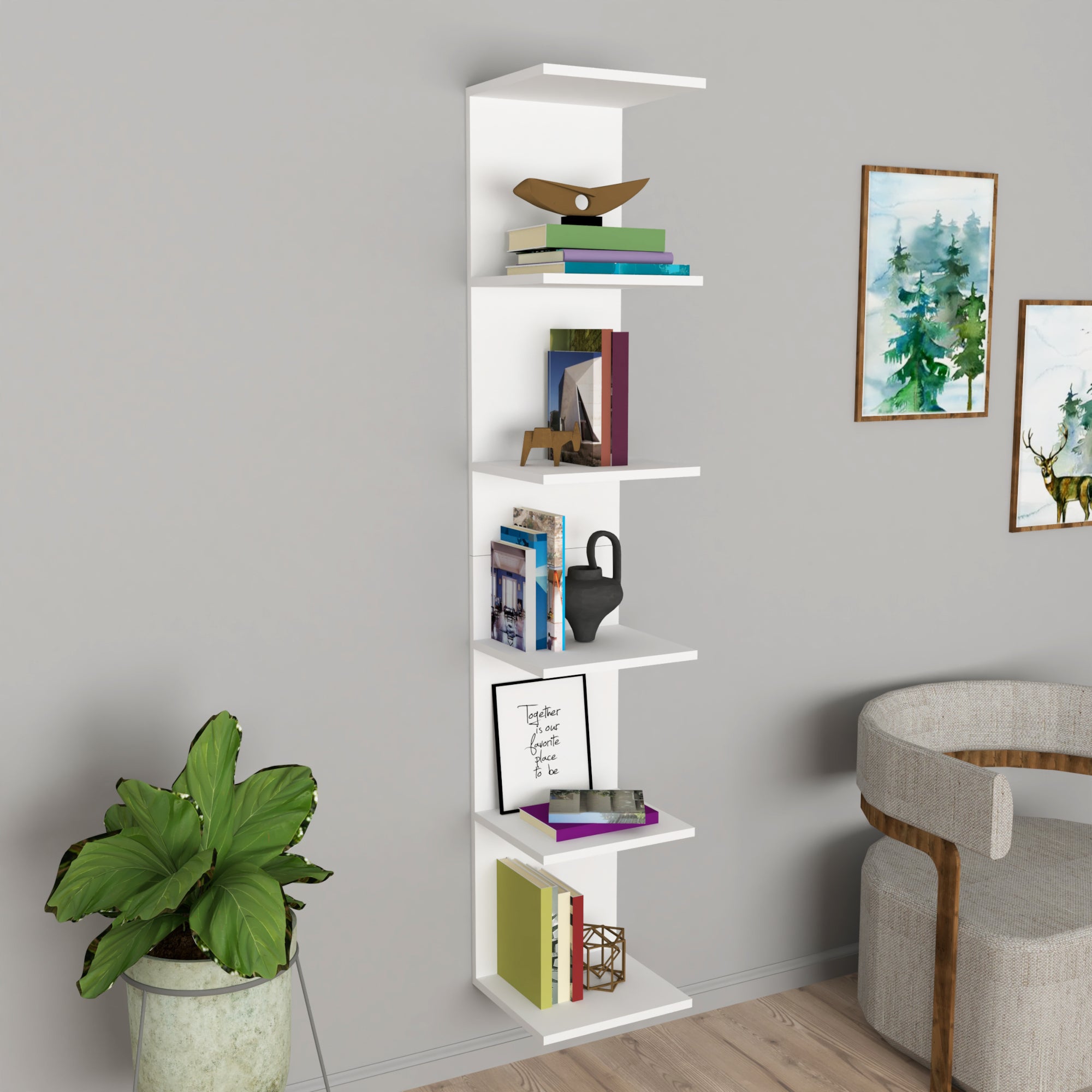 Bibliotecă de perete, 5 rafturi, design modern și compact, 180×34.6×31.5 cm Bibliotecă de perete, 5 rafturi, design modern și compact, 180×34.6×31.5 cm