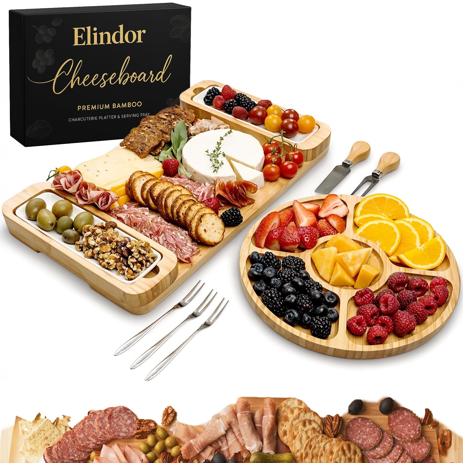 Set Platou Servire Elindor® din Bambus Natural, cu Tava Rotunda, Cutite Branzeturi, Boluri Ceramice si Furculite – Ideal pentru Aperitive, Fructe, Cadouri Casa Noua, Nunta sau Petreceri, Set Elegant si Practic – Default Title Set Platou Servire Elindor® din Bambus Natural, cu Tava Rotunda, Cutite Branzeturi, Boluri Ceramice si Furculite – Ideal pentru Aperitive, Fructe, Cadouri Casa Noua, Nunta sau Petreceri, Set Elegant si Practic – Default Title