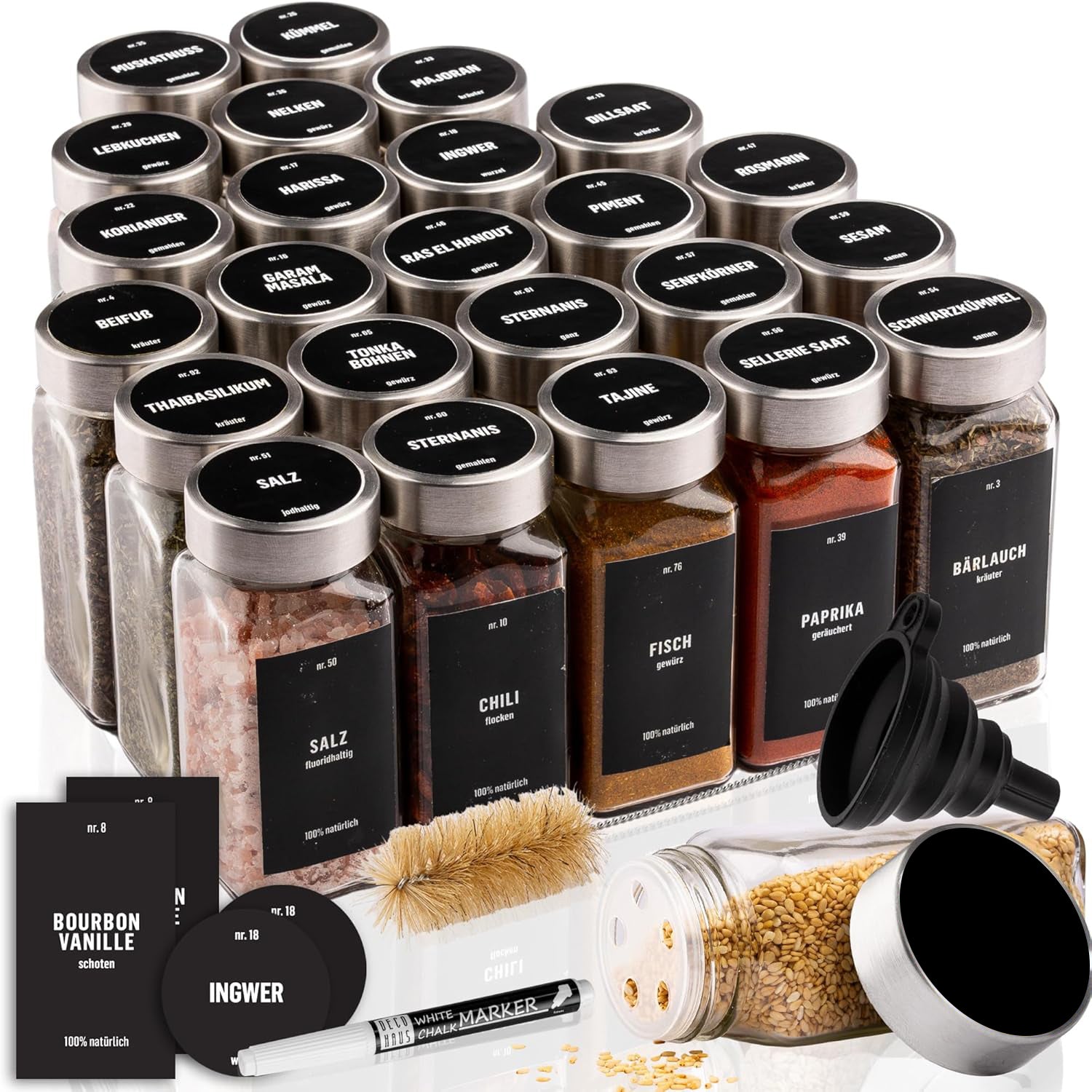 Set 24 Recipiente Condimente Elindor® din Sticla cu Capac Inox, cu Sita, Organizator Bucatarie, Organizatoare Sertar, Borcane 120 ml, 2 Tipuri de Etichete, Palnie din Silicon, Pix Alb Inclus, Perie de Curatare, Accesorii Depozitare – Default Title Set 24 Recipiente Condimente Elindor® din Sticla cu Capac Inox, cu Sita, Organizator Bucatarie, Organizatoare Sertar, Borcane 120 ml, 2 Tipuri de Etichete, Palnie din Silicon, Pix Alb Inclus, Perie de Curatare, Accesorii Depozitare – Default Title