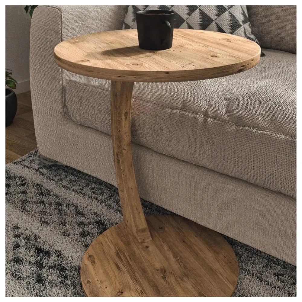 Masuta de cafea rotunda cu roti, din PAL melaminat – 38 cm diametru, 56 cm inaltime