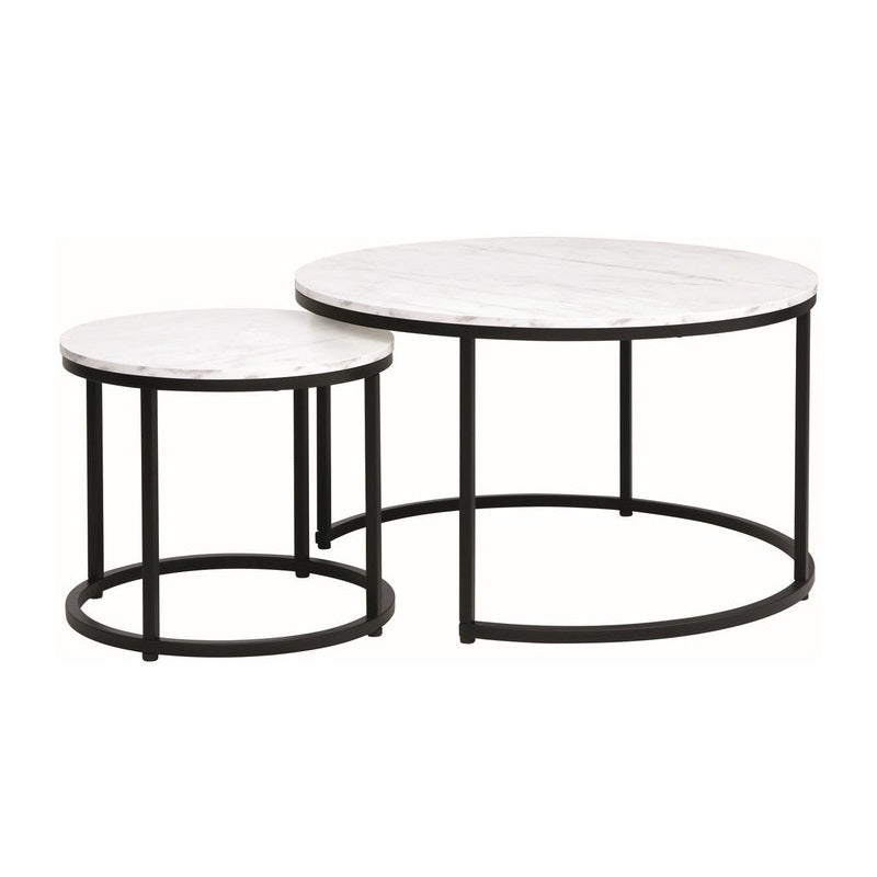 Set 2 masute de cafea ABISALY Ø80/48 CM – Alb/Negru