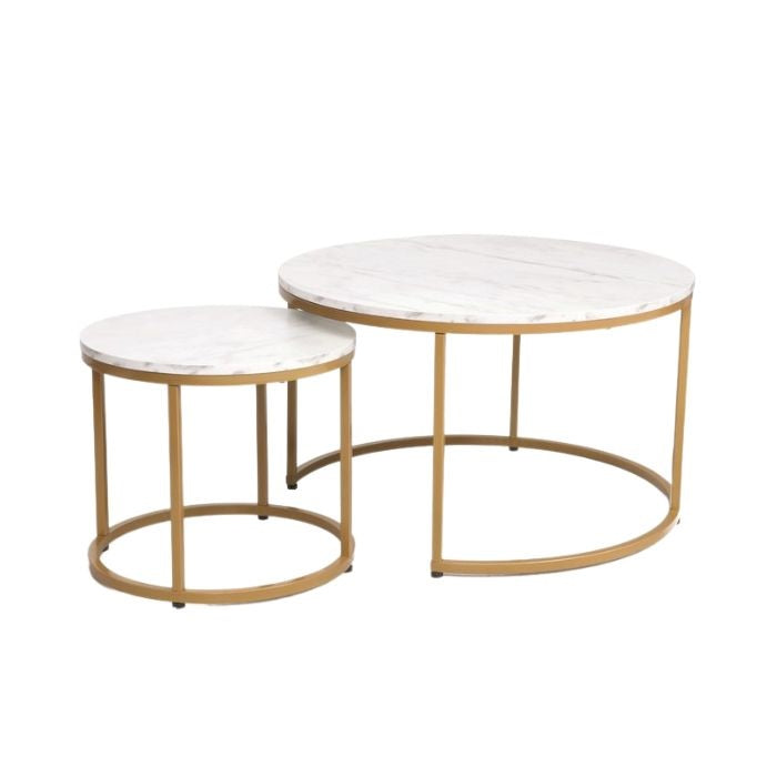 Set 2 masute de cafea ABISALY Ø80/48 CM – Alb/Gold