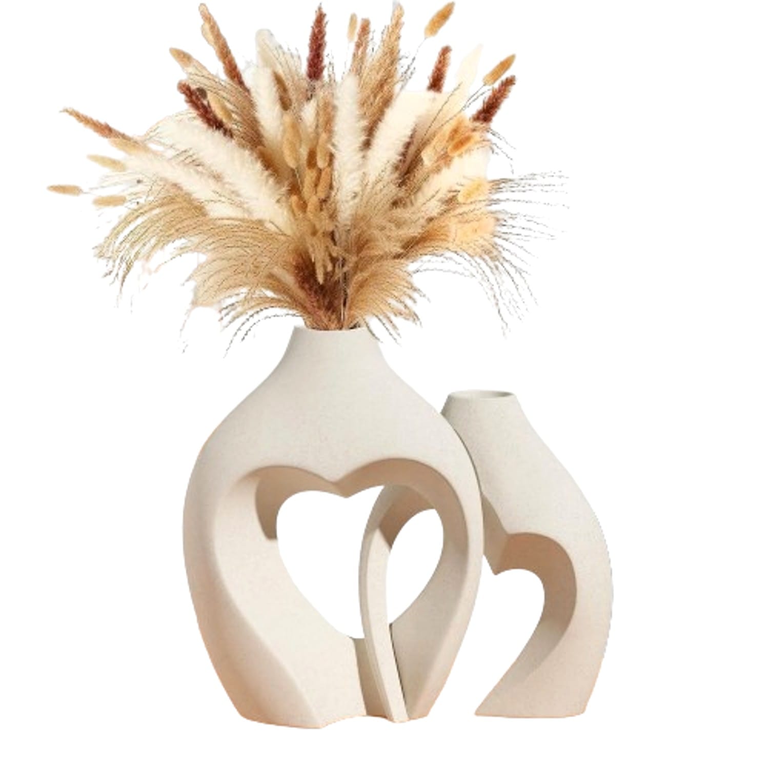 Set 2 vaze ceramice albe, formă de inimă, stil nordic, decorative – Default Title
