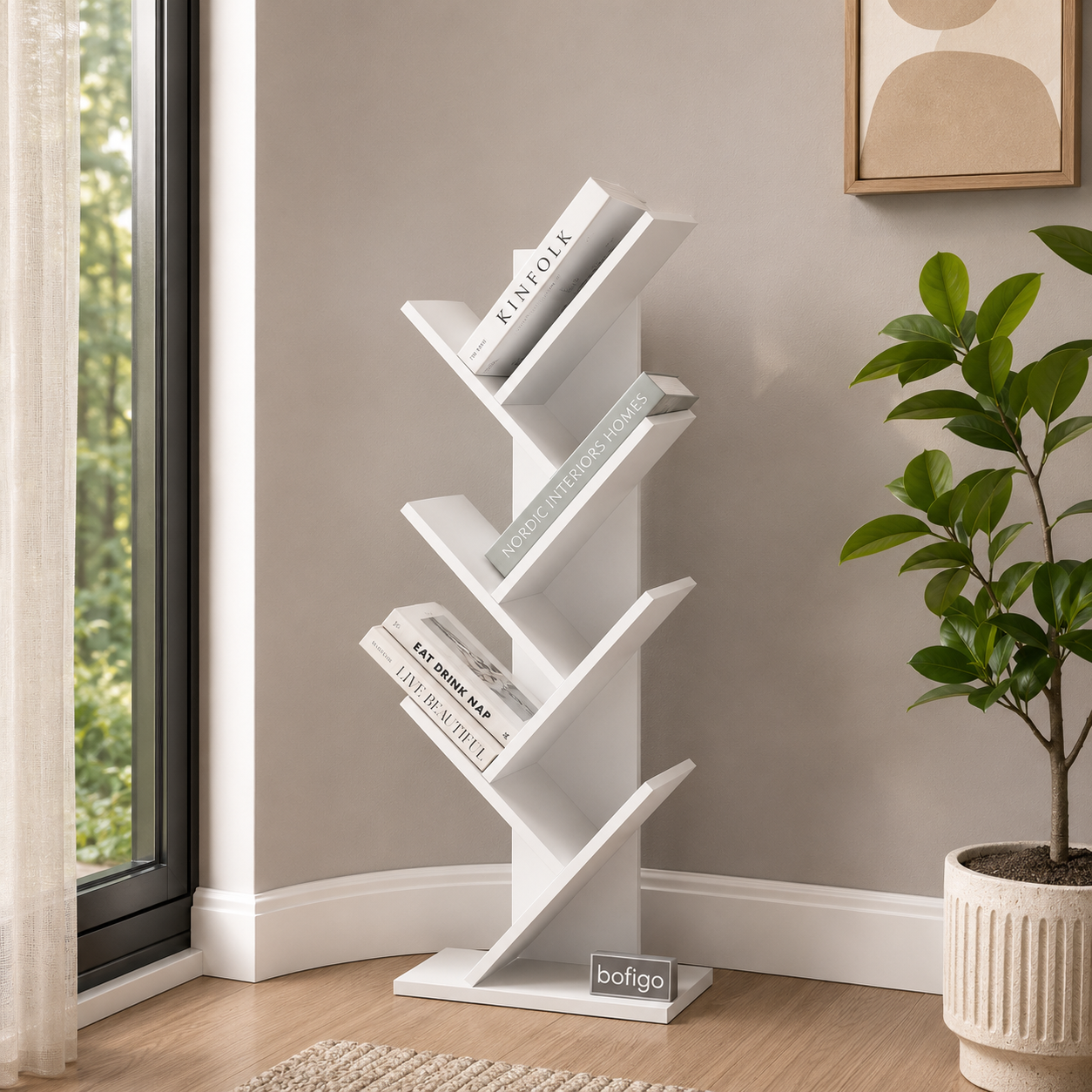 Biblioteca tip copac cu rafturi decorative 122 x 44 x 23,8 cm, PAL melaminat 18 mm