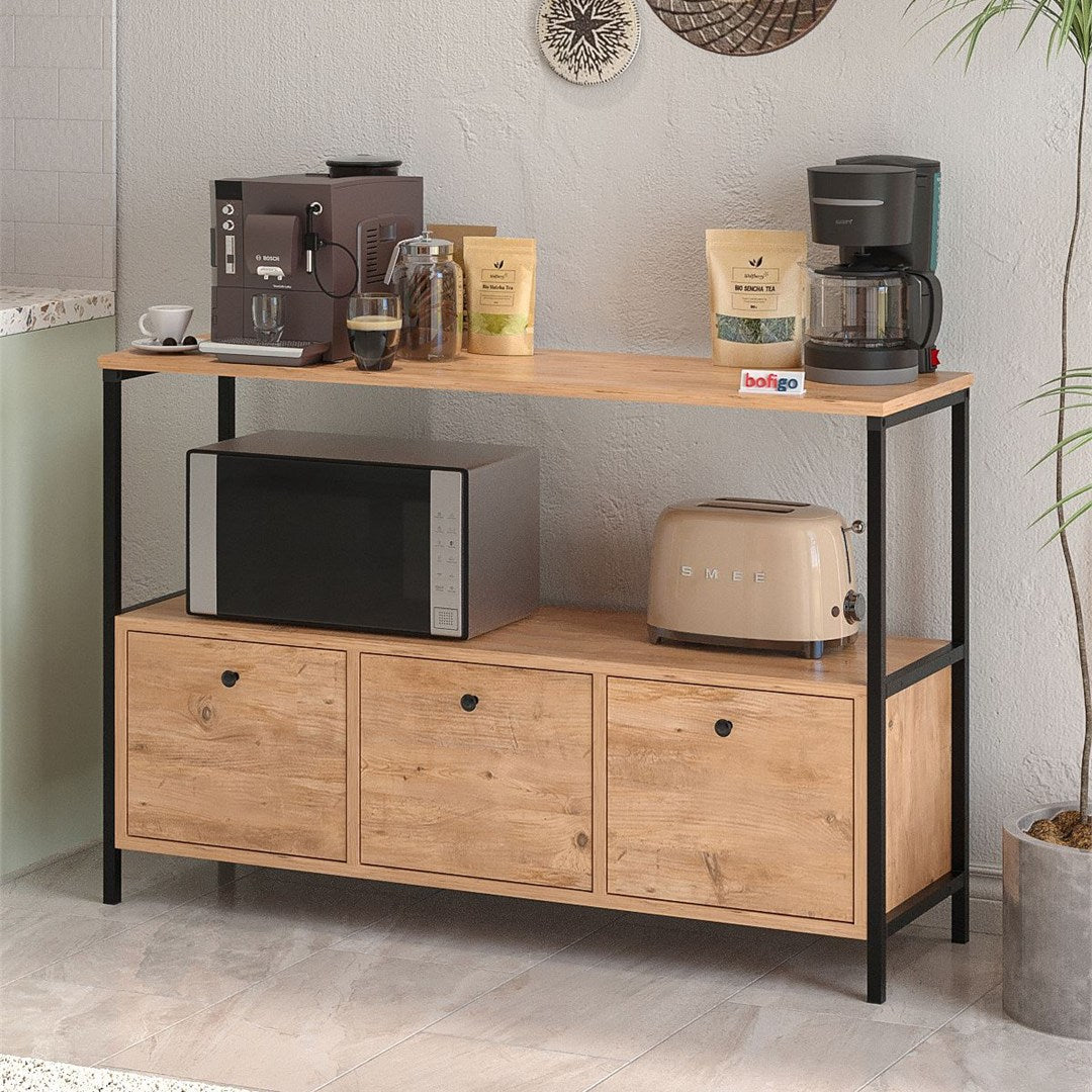 Dulap Bucatarie cu 3 Usi pentru Statie de Cafea si Depozitare 122 x 36 x 80.1 cm Dulap Bucatarie cu 3 Usi pentru Statie de Cafea si Depozitare 122 x 36 x 80.1 cm