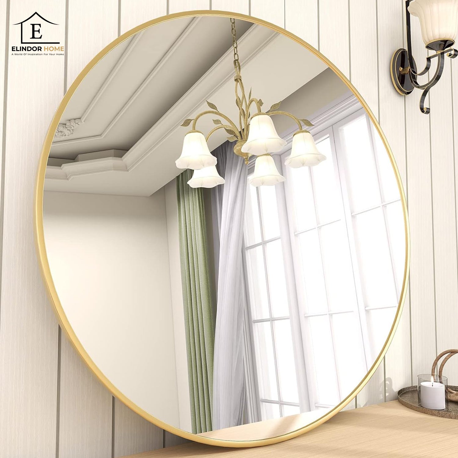 Oglinda Rotunda 70 cm Rama Aurie Elindor® Decorativa, Moderna si Eleganta, Reflexie HD, Sticla fara Distorsiuni, Ideala pentru Dormitor, Living, Birou, Dressing, Hol – Default Title