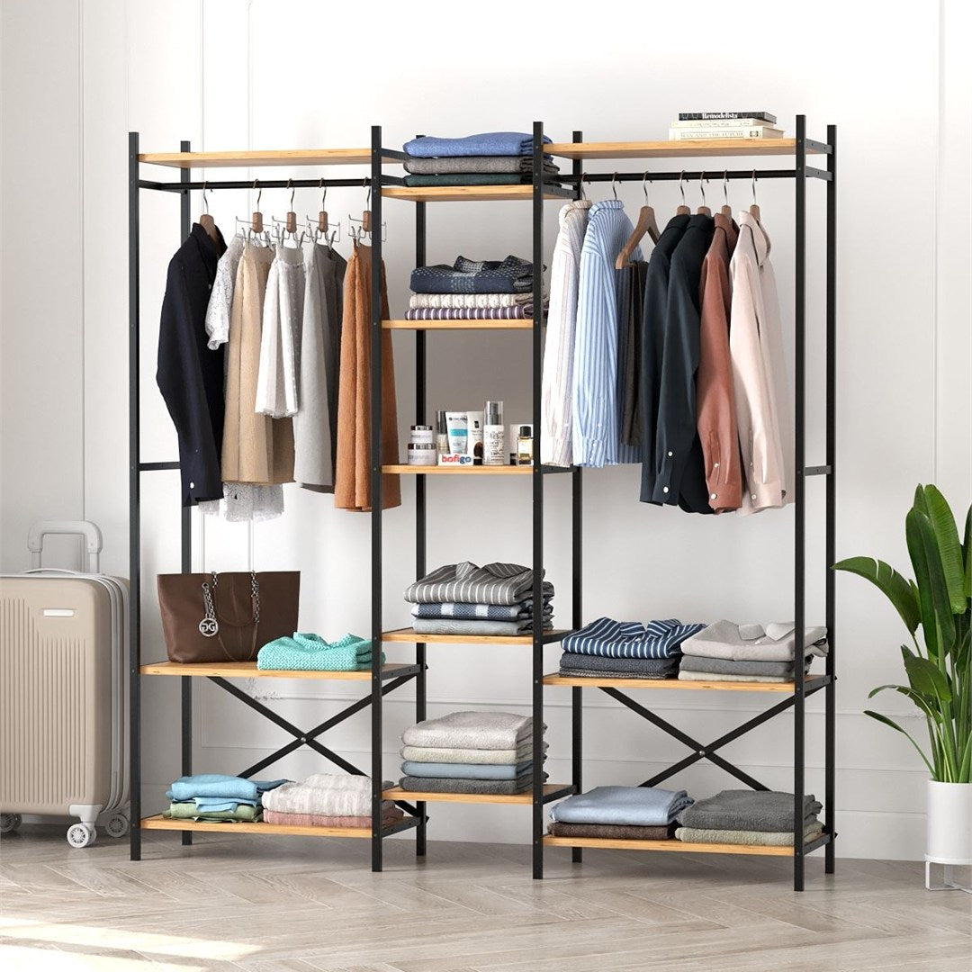 Dressing Deschis Suport de Haine cu 10 Polite pentru Haine, Incaltaminte si Depozitare, 172 x 34 x 181 cm Dressing Deschis Suport de Haine cu 10 Polite pentru Haine, Incaltaminte si Depozitare, 172 x 34 x 181 cm
