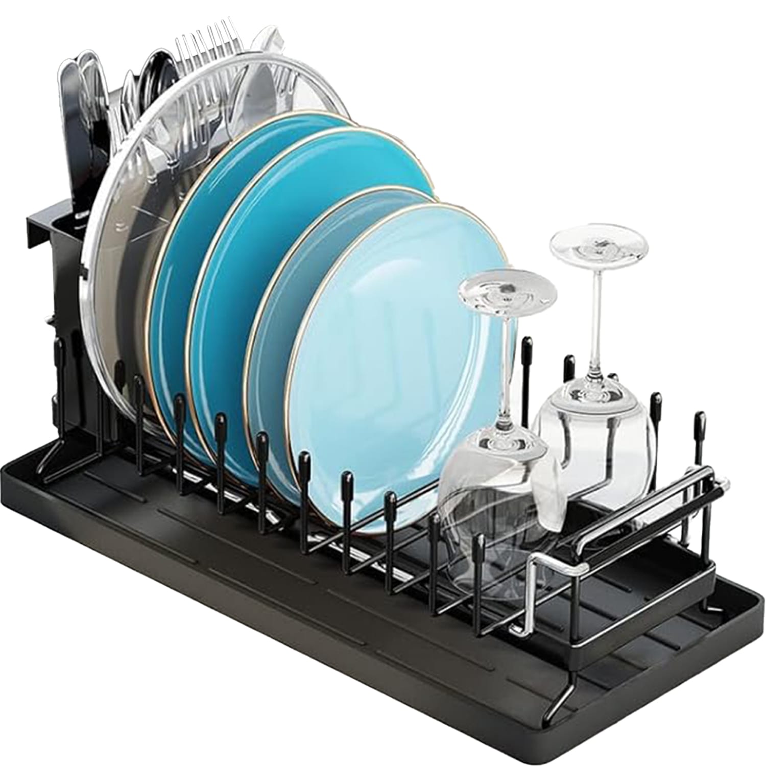 Scurgator Vase Extensibil cu Suport de Scurgere din Silicon, Potrivit pentru Spatii Minimaliste, Maxim 10 Vase, cu Suport pentru Pahare si Tacamuri, Potrivit pentru Chiuvete de 35-48 cm, Negru – Default Title
