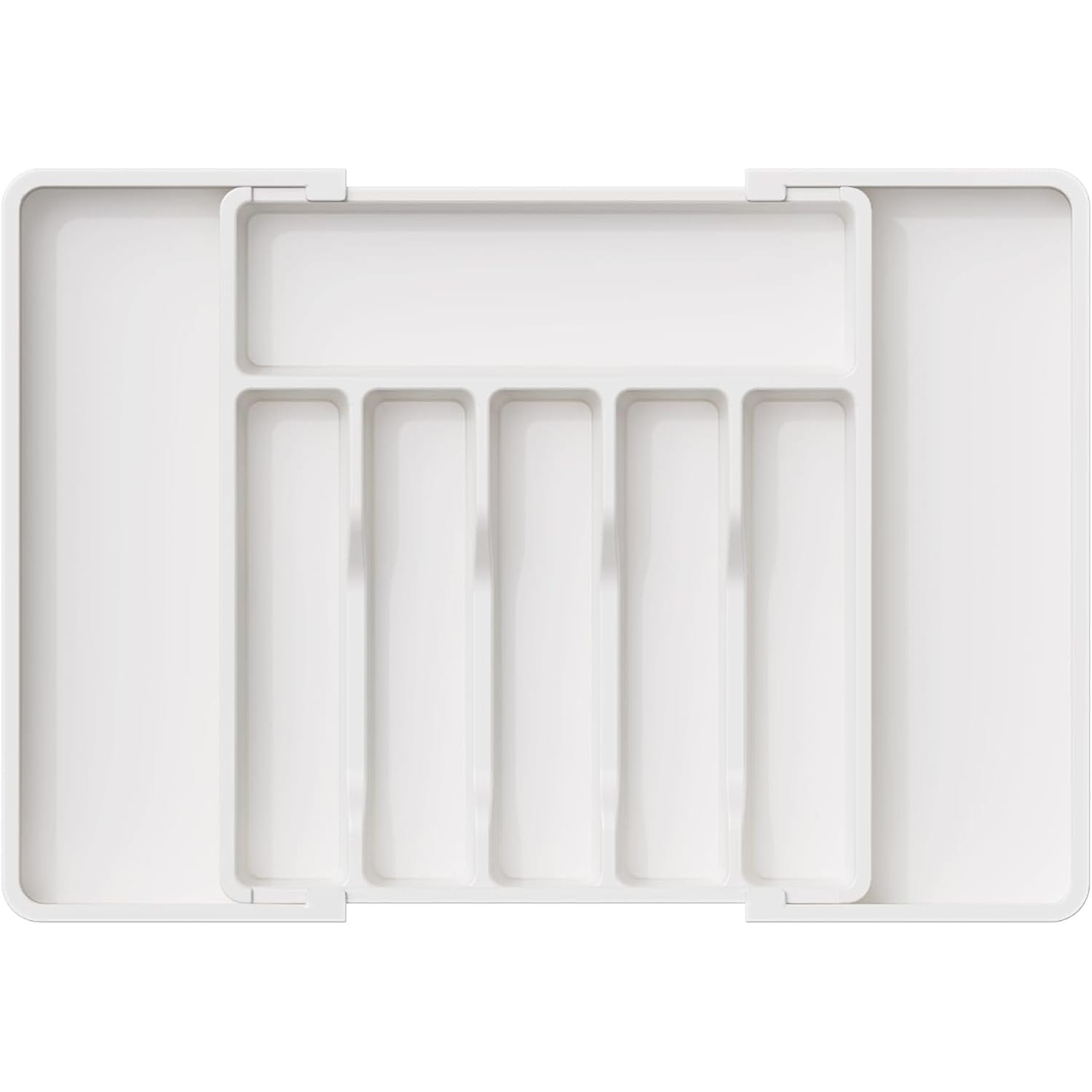 Organizator pentru Tacamuri și Ustensile de Bucătărie, 8 Compartimente, Sertar Extensibil 33-57 cm, Suport Ajustabil pentru Cuțite, Alb – Default Title