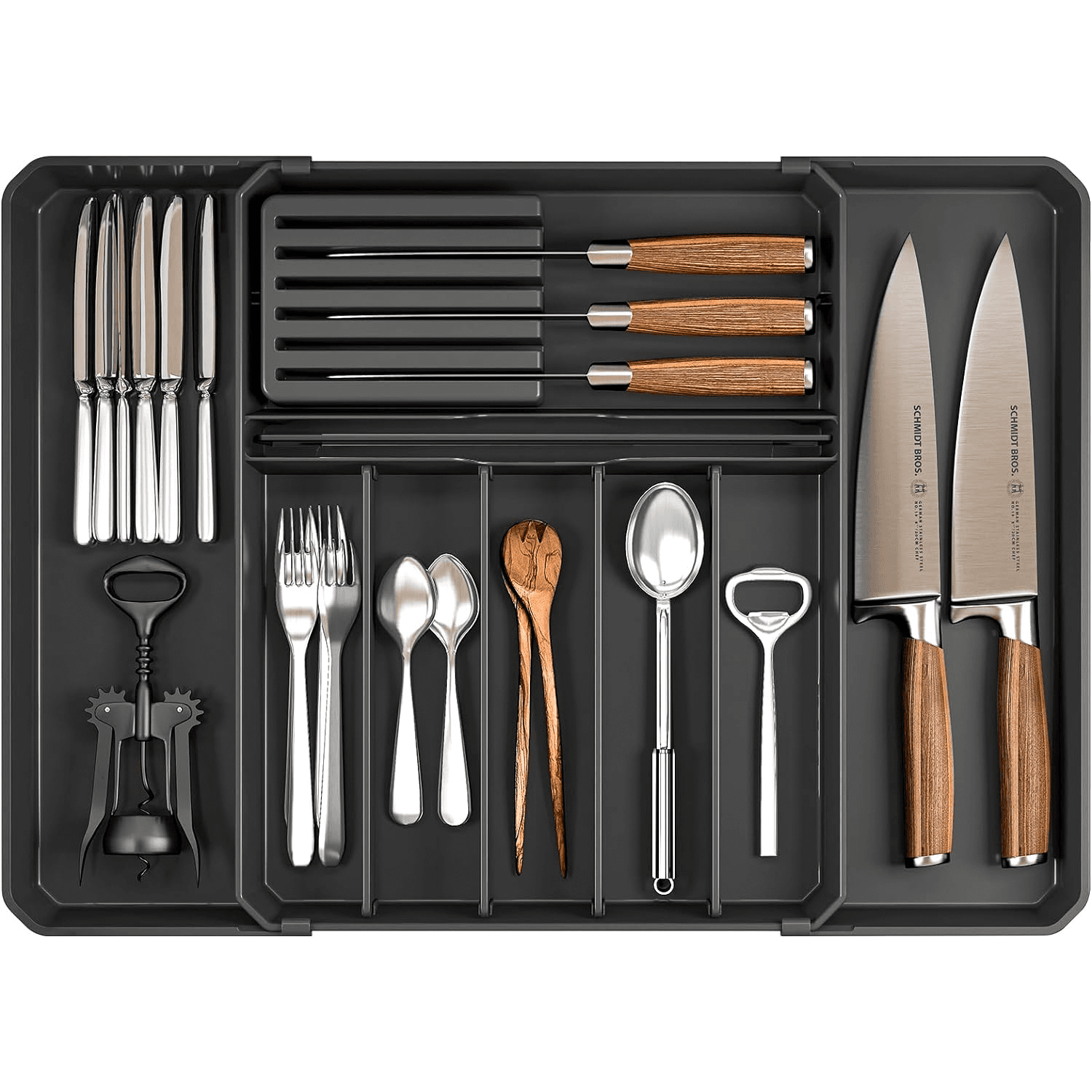 Organizator multifuncțional tacâmuri, sertar extensibil, 33×41 cm, negru – Default Title