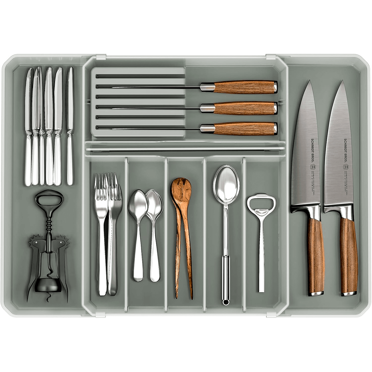 Organizator tacâmuri și ustensile, sertar extensibil, 33×41 cm, gri – Default Title