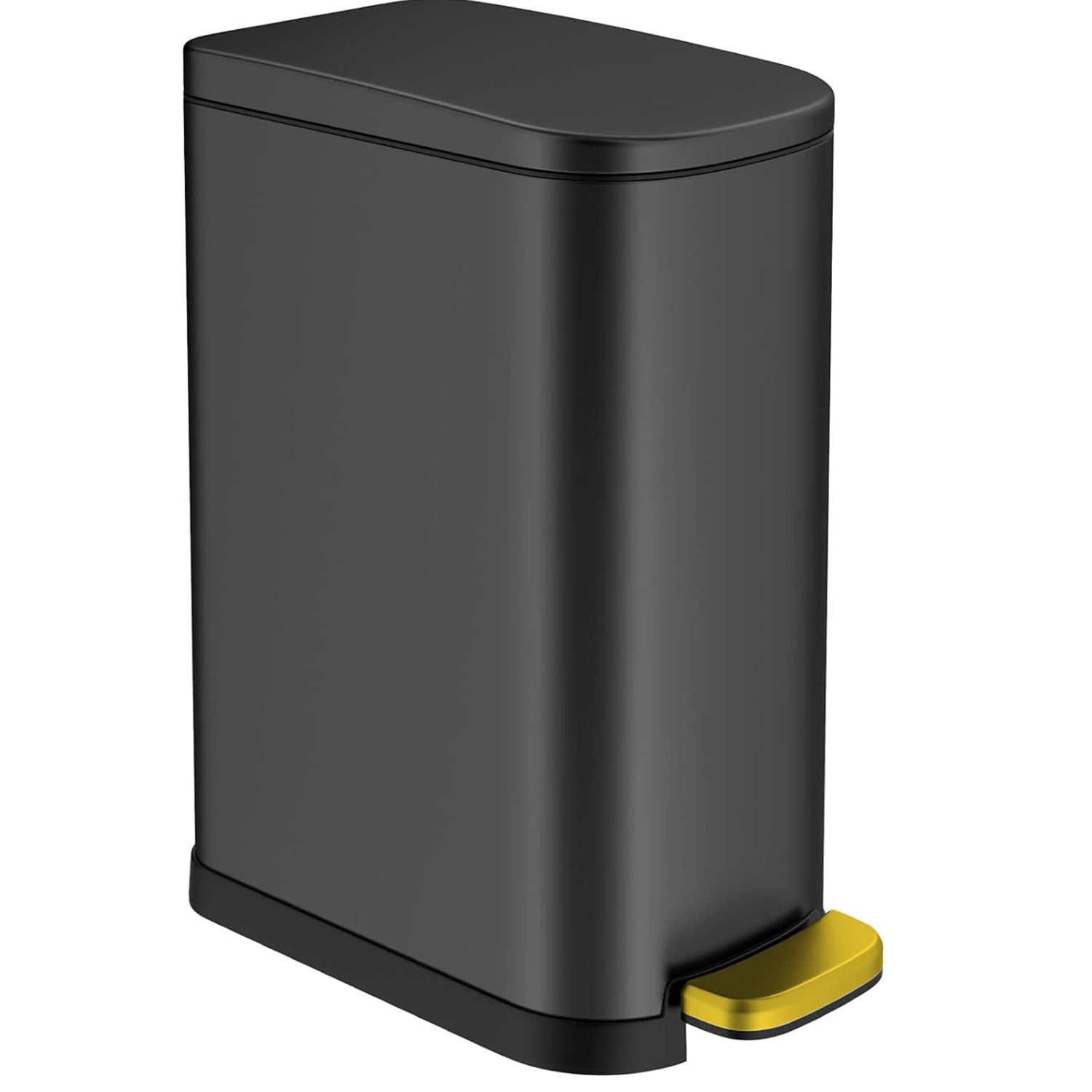 Cos de Gunoi Elindor® Otel Inoxidabil, 10L, Pedala Durabila Aurie, Capac cu Inchidere/Deschidere Silentioasa, Design Compact, Negru – Default Title