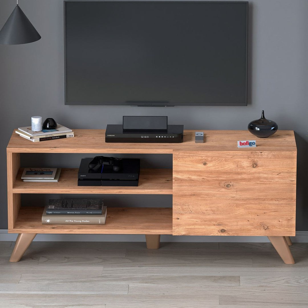 Comoda TV Malta, 100 cm, PAL 18 mm, cu usa si rafturi, stil scandinav