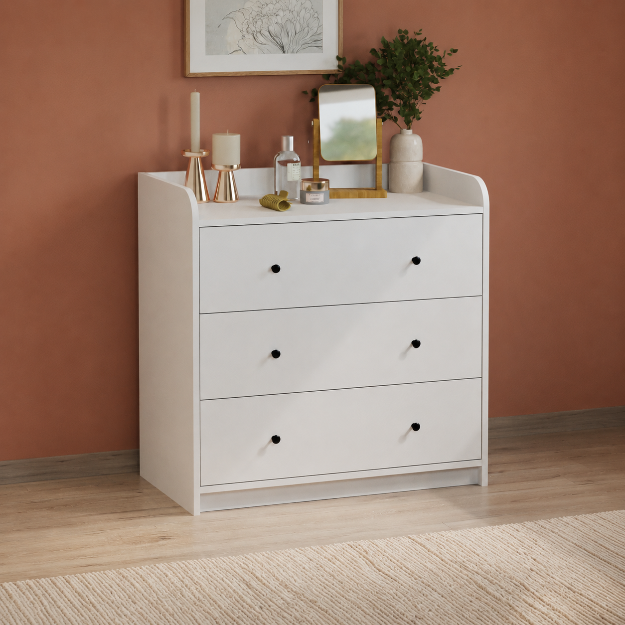 Comodă pentru dormitor cu 3 sertare si 6 compartimente 90×50,1×90 cm