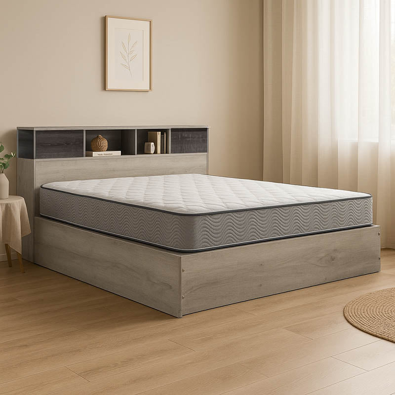 Set dormitor studențesc Slumber, Lemn, Pat 140×200 cm, Noptieră, 45×35 cm – Maro
