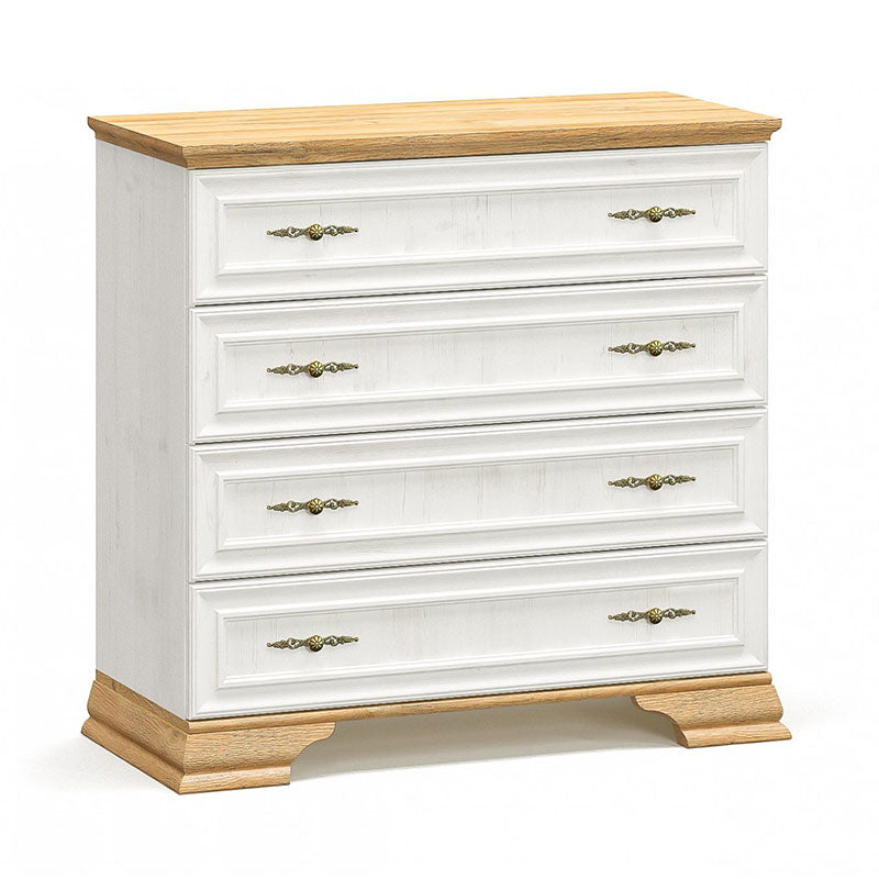 Comoda cu 4 sertare Jaden, Stejar Auriu alb antic, 94x39x88 cm – Alb