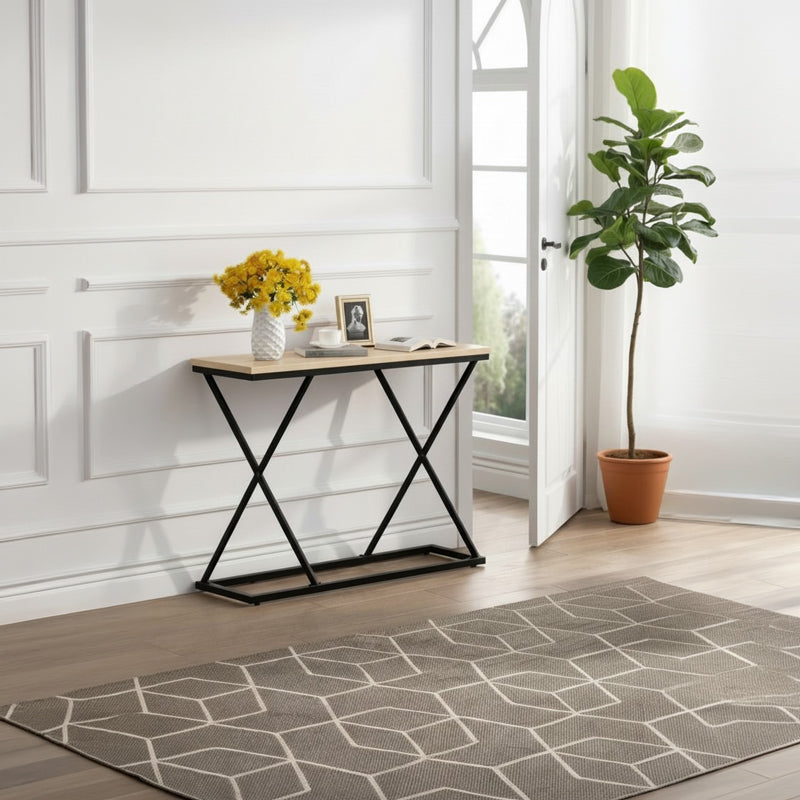 Consola Glimmer, Metal, 100x30x80 cm – Natur-Negru