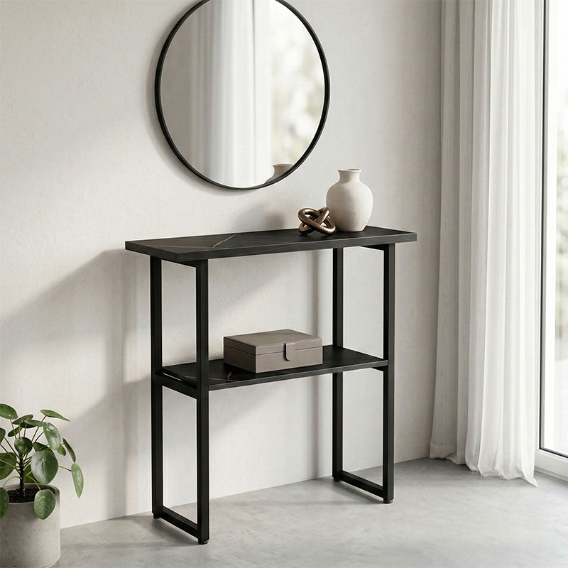 Consolă cu efect de marmură Solain, stil modern, metal, negru, 79x29x85 cm – Negru