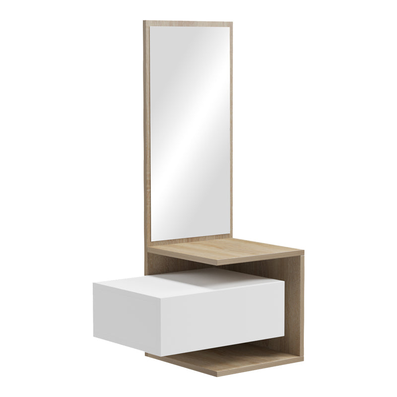 Cuier cu oglinda Kendi, 49x31x90 cm – Alb-Sonoma