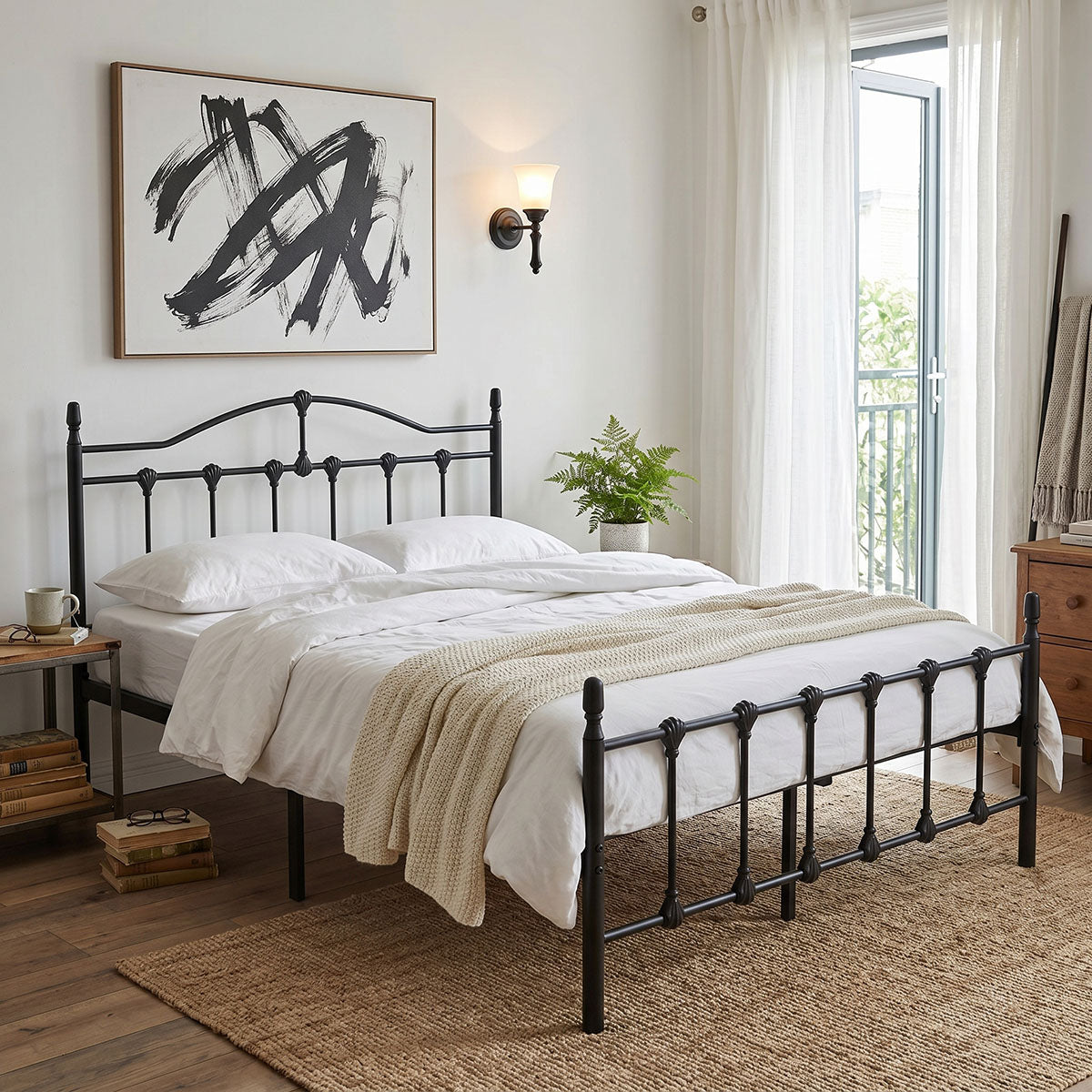 Wotso pat metalic, Alb – Negru, 140×200 cm – Negru