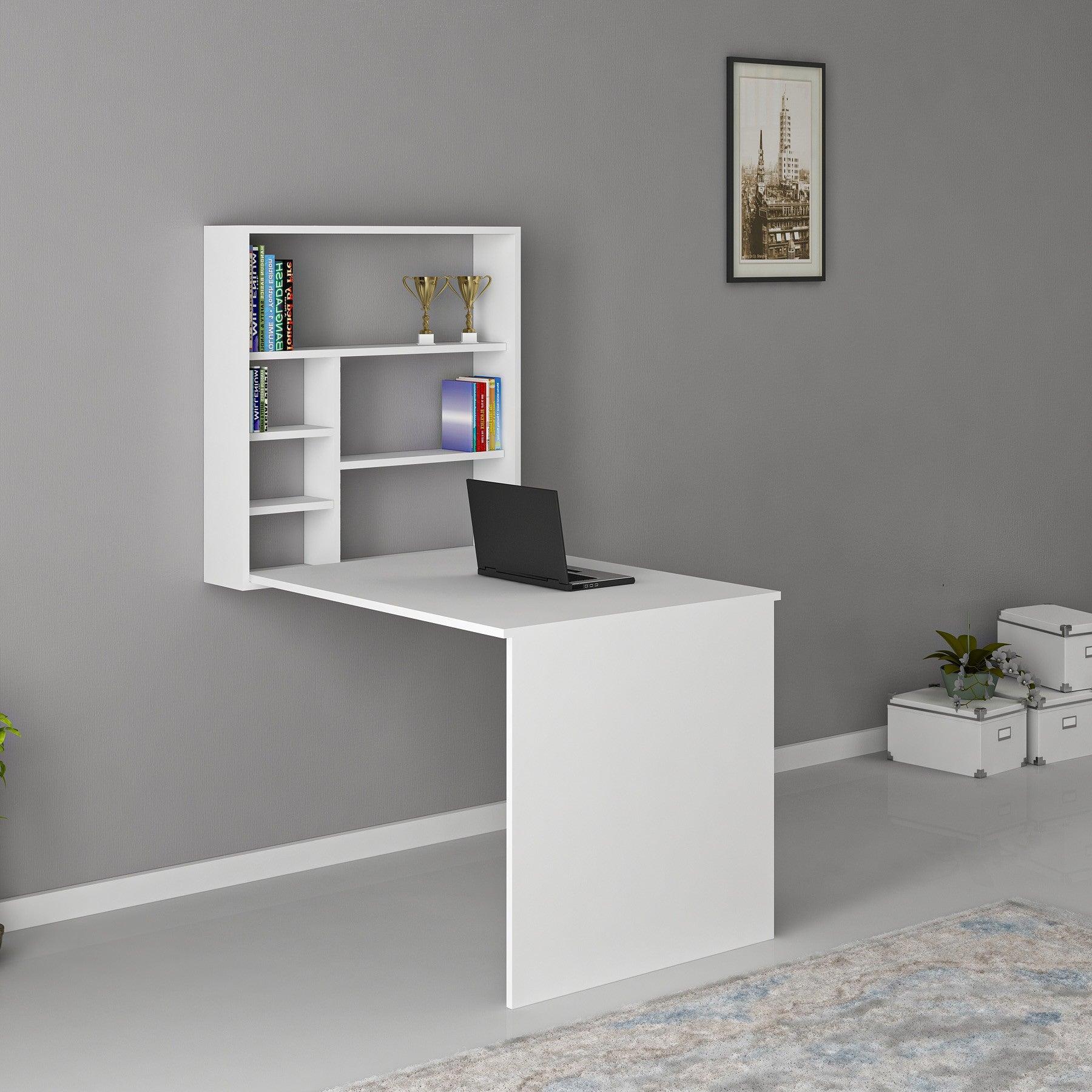 Birou cu raft de perete pliabile Elegant, Alb, 59x16x80.2 cm – Alb Birou cu raft de perete pliabile Elegant, Alb, 59x16x80.2 cm – Alb
