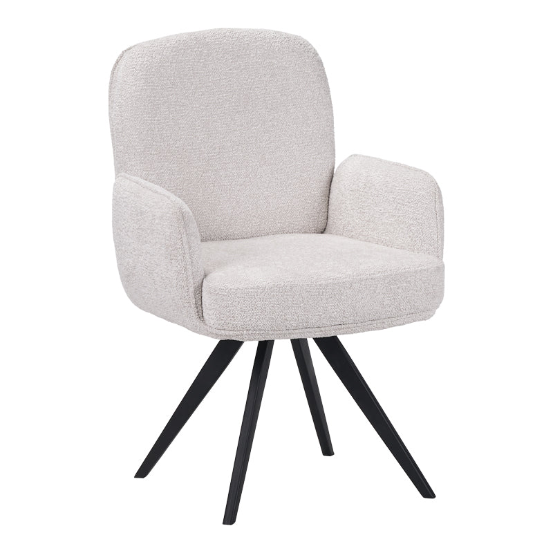 Fotoliu pivotant cu funcție Novo, Stil Modern, Material Bouclé Alb, Picioare Metal, Negru, 66x60x90 cm – BLACK-WHITE