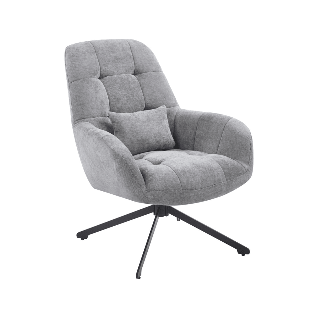 Fotoliu rotativ 360°, tapiterie textila gri, structura metalica neagra, cu perna, 71×95 cm – Default Title