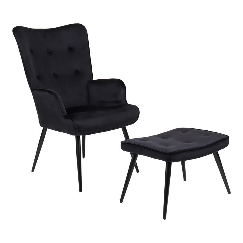 Fotoliu cu taburet Siella, Catifea, metal, Negru, 59x67x94 cm – Negru Fotoliu cu taburet Siella, Catifea, metal, Negru, 59x67x94 cm – Negru
