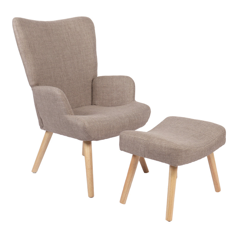 Fotoliu cu taburet Gerlina, Picioare lemn natural, Diverse culori, 71x64x94 cm – Gri-Bej Fotoliu cu taburet Gerlina, Picioare lemn natural, Diverse culori, 71x64x94 cm – Gri-Bej