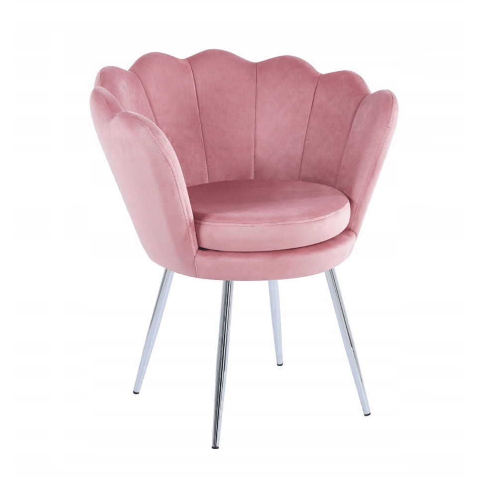 Fotoliu tapitat din catifea roz, stil glamour modern, picioare metalice crom argintiu – Default Title Fotoliu tapitat din catifea roz, stil glamour modern, picioare metalice crom argintiu – Default Title