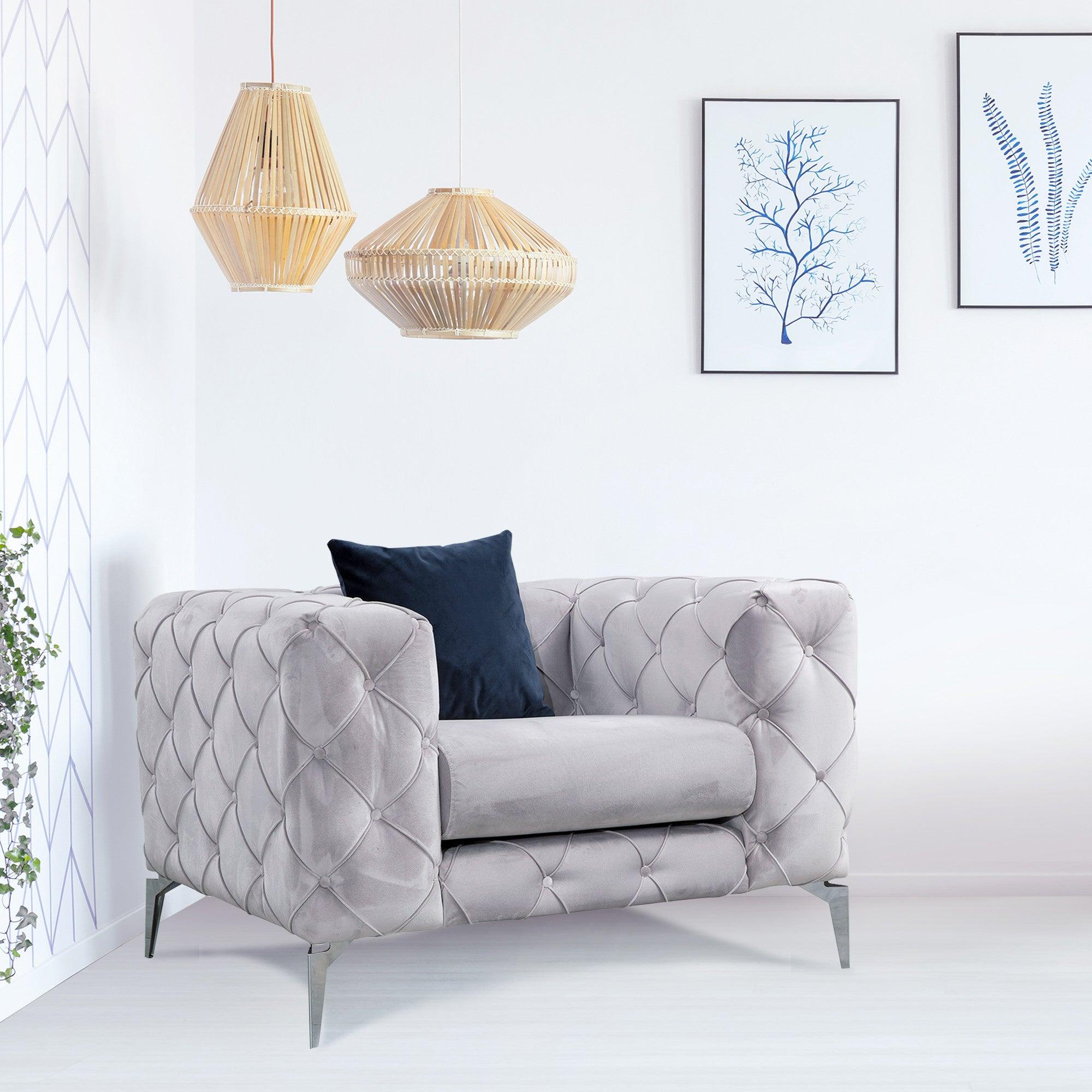 Fotoliu Chesterfield, 90x70x108 cm – Gri deschis