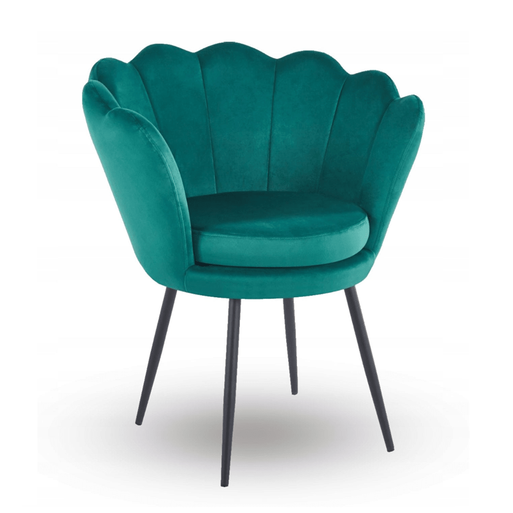 Fotoliu tapitat tip scoica din catifea verde, design modern Glamour, picioare metalice negre, 78×78 cm – Default Title Fotoliu tapitat tip scoica din catifea verde, design modern Glamour, picioare metalice negre, 78×78 cm – Default Title