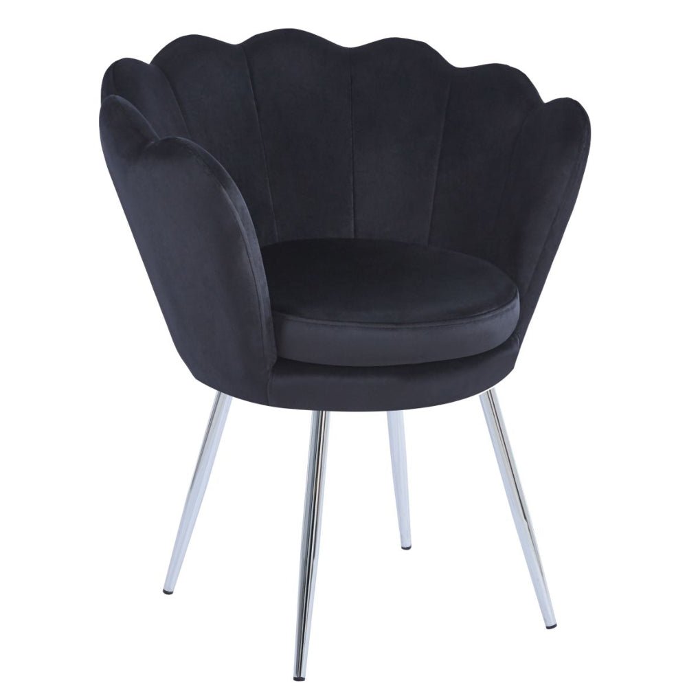 Fotoliu tapitat din catifea neagra, stil glamour modern, picioare metalice crom argintiu – Default Title Fotoliu tapitat din catifea neagra, stil glamour modern, picioare metalice crom argintiu – Default Title